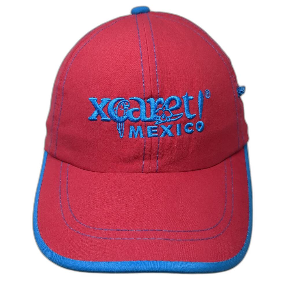 Xcaret Mexico Baseball Cap Red Blue One Size Side Pocket Embroidered Travel Hat